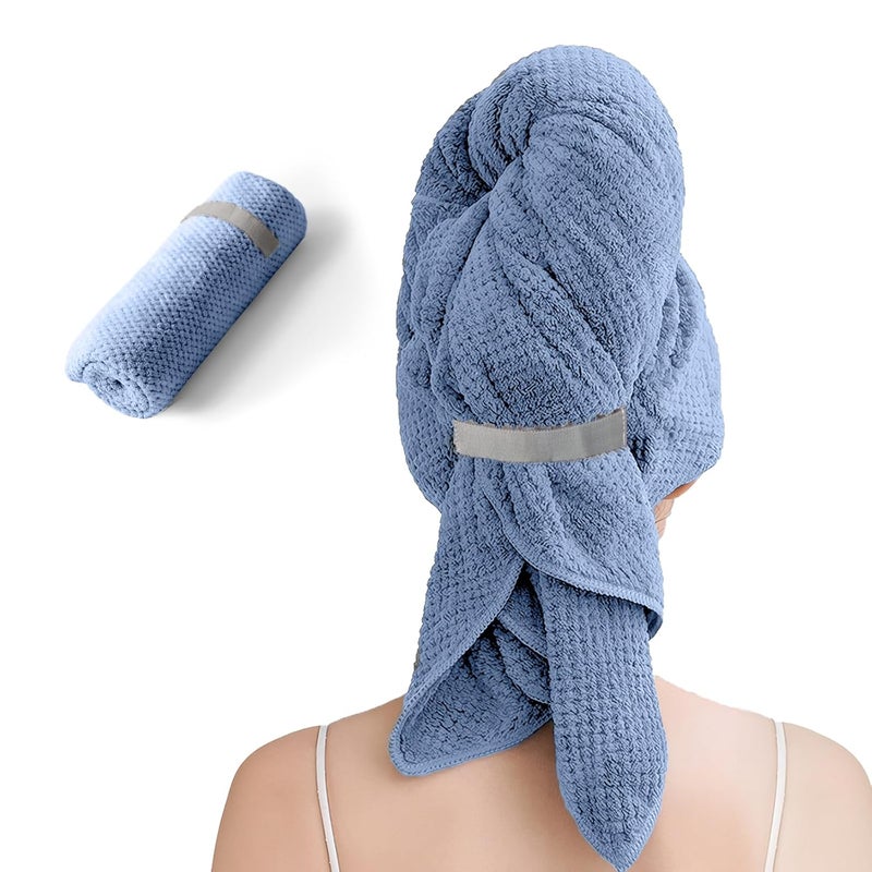 NeDKeN Large Microfiber Hair Towel for Women,Super Soft Anti Frizz & Quick Dry for Curly Hair,Ultra Absorbent Hair Wrap Towels for Long,Thick,Wet Hair 24x42 Inches (Blue) - Image 1